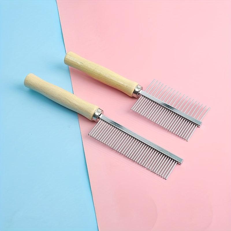 Professional Pet Grooming Tool Double Row Slicker Brush with Wooden Handle
