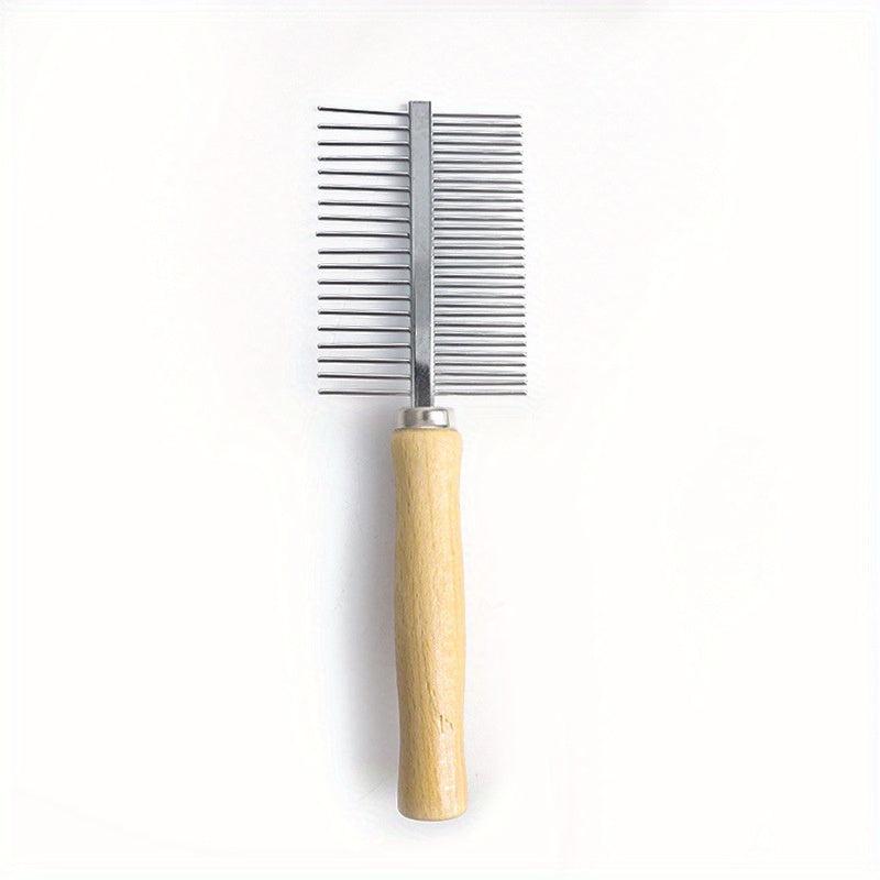 Professional Pet Grooming Tool Double Row Slicker Brush with Wooden Handle