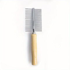 Professional Pet Grooming Tool Double Row Slicker Brush with Wooden Handle