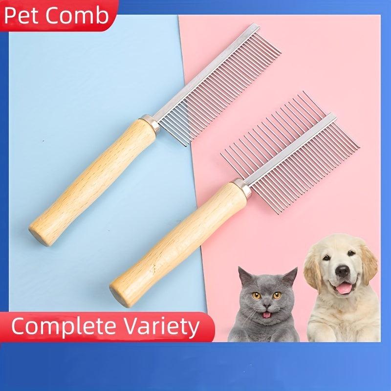 Professional Pet Grooming Tool Double Row Slicker Brush with Wooden Handle