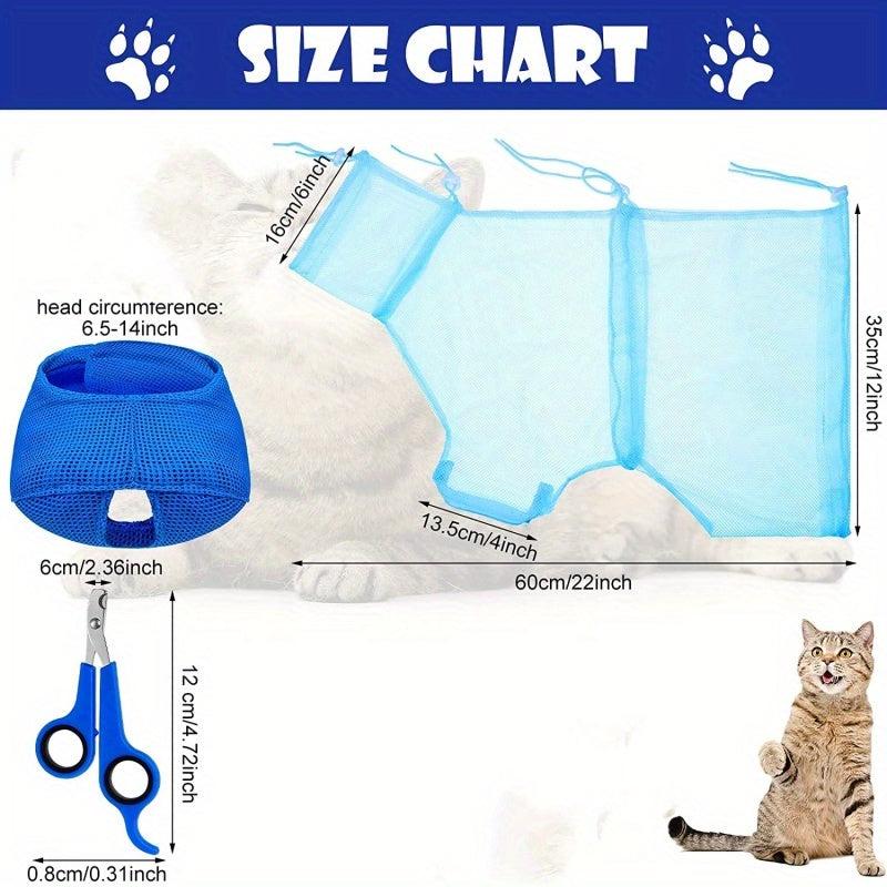 3pcs Adjustable Cat Bathing Bag Set for Pet Grooming