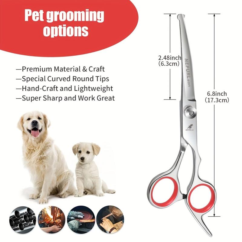 Curved Pet Grooming Scissors for Cats and Dogs - Sharp Stainless Steel Shears