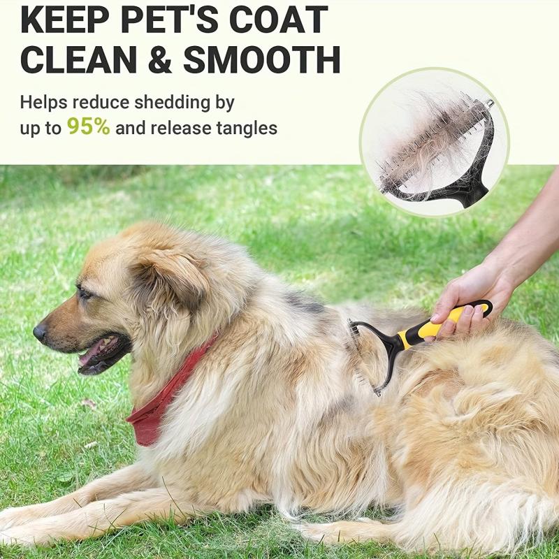 Pet Grooming Brush 2 Sided Undercoat Rake for Dogs & Cats