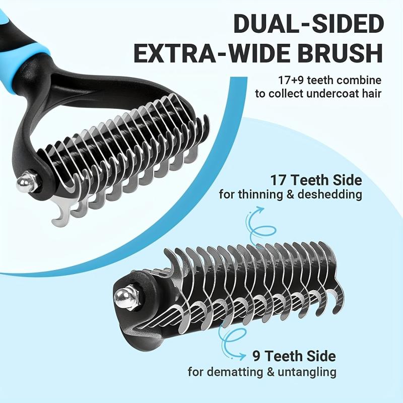 Pet Grooming Brush 2 Sided Undercoat Rake for Dogs & Cats