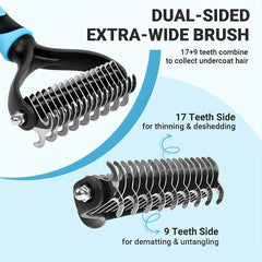 Pet Grooming Brush 2 Sided Undercoat Rake for Dogs & Cats