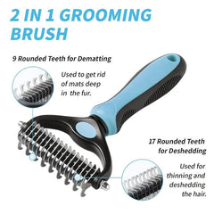 Pet Grooming Brush 2 Sided Undercoat Rake for Dogs & Cats