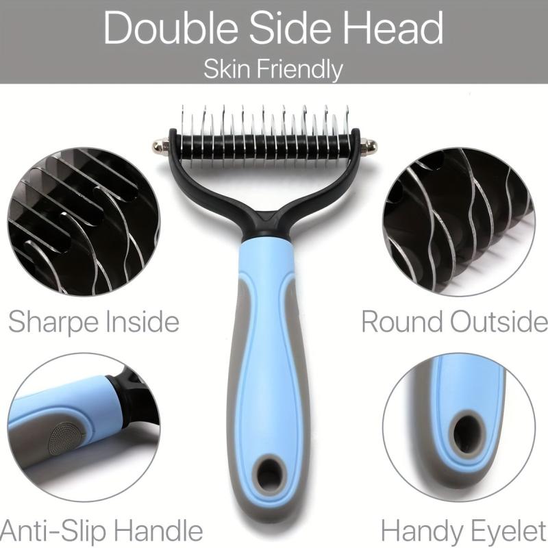 Pet Grooming Brush 2 Sided Undercoat Rake for Dogs & Cats