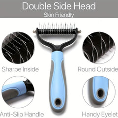 Pet Grooming Brush 2 Sided Undercoat Rake for Dogs & Cats