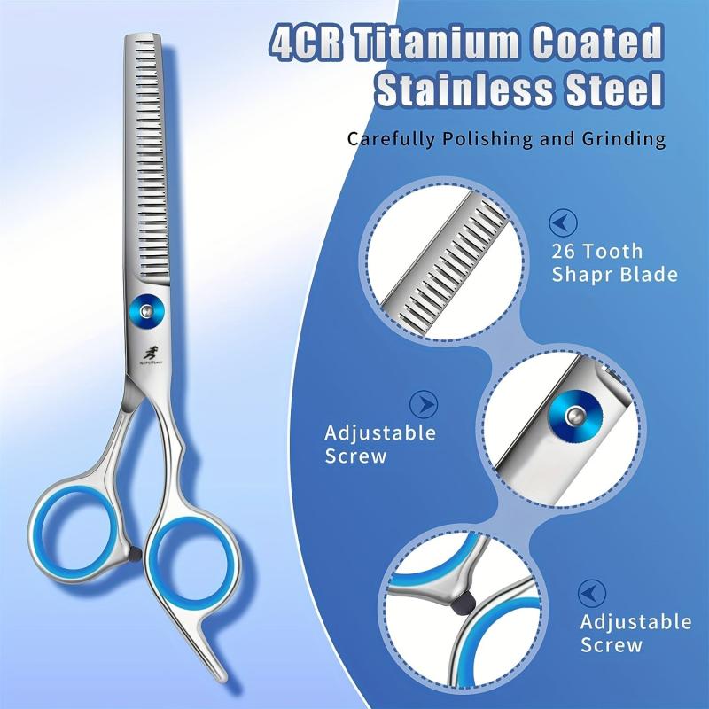 Dog Grooming Scissors Kit with Safety Round Tips Titanium Stainless Steel