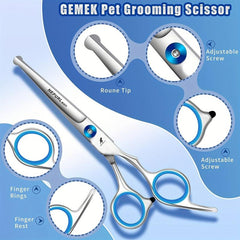 Dog Grooming Scissors Kit with Safety Round Tips Titanium Stainless Steel