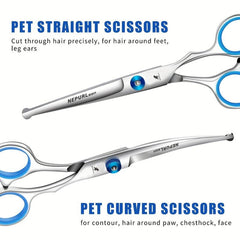 Dog Grooming Scissors Kit with Safety Round Tips Titanium Stainless Steel