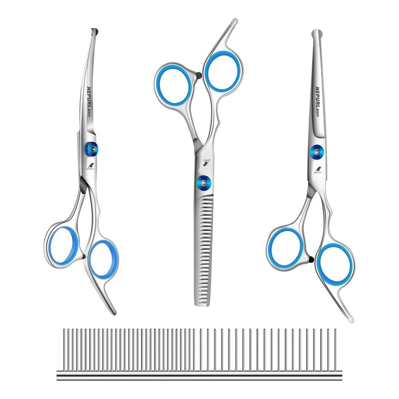 Dog Grooming Scissors Kit with Safety Round Tips Titanium Stainless Steel