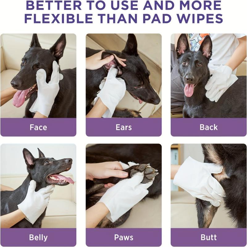 Pet Cleaning & Deodorizing Wipes for Dogs & Cats - Bathing Glove Wipes