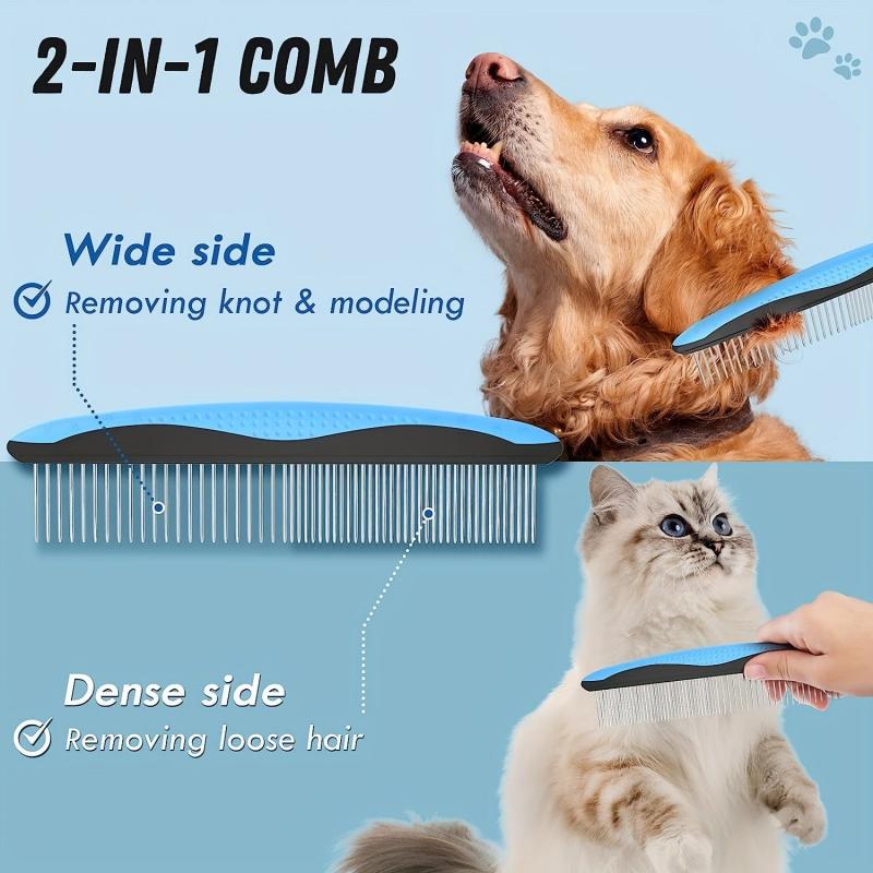2 in 1 Dog Grooming Brush & Metal Comb for Dematting & Deshedding