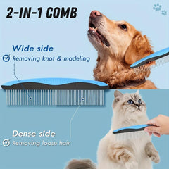2 in 1 Dog Grooming Brush & Metal Comb for Dematting & Deshedding