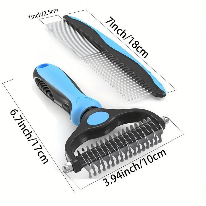 2 in 1 Dog Grooming Brush & Metal Comb for Dematting & Deshedding