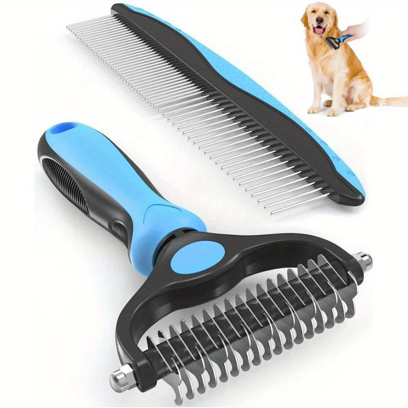 2 in 1 Dog Grooming Brush & Metal Comb for Dematting & Deshedding