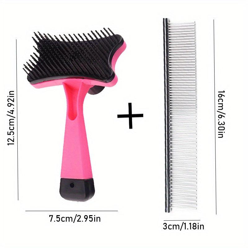 2pcs Pet Grooming Brush Set - Removes Tangles Mats Shedding Hair