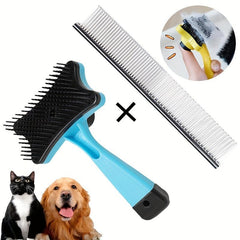 2pcs Pet Grooming Brush Set - Removes Tangles Mats Shedding Hair
