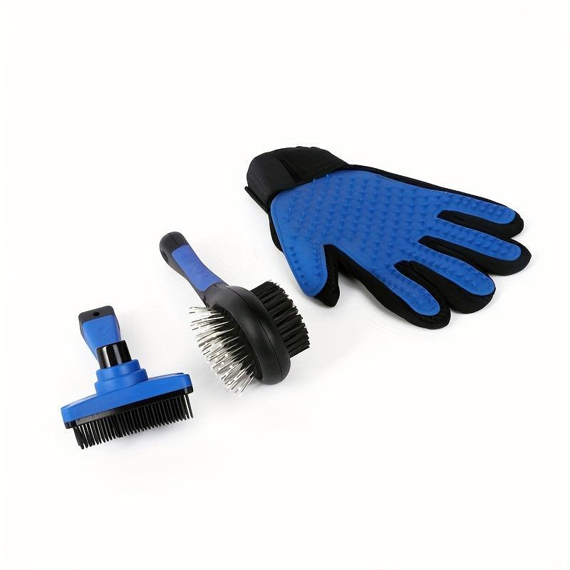 3 in 1 Pet Grooming Set Gloves Comb & Dematting Tool Dogs Cats