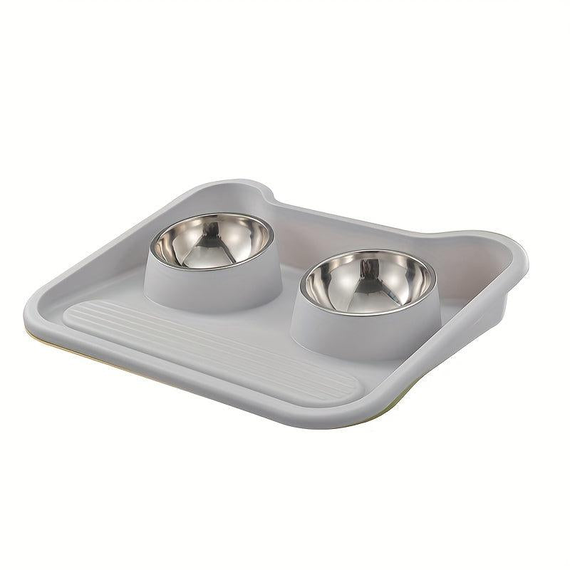 Stainless Steel Dog Double Bowls with Non-Slip Mat