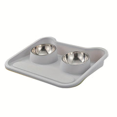 Stainless Steel Dog Double Bowls with Non-Slip Mat