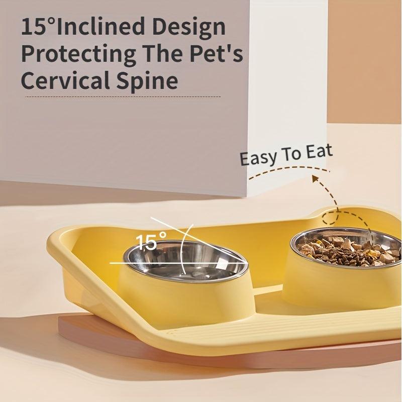 Stainless Steel Dog Double Bowls with Non-Slip Mat