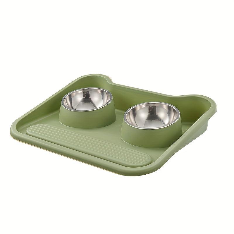 Stainless Steel Dog Double Bowls with Non-Slip Mat