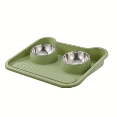 Stainless Steel Dog Double Bowls with Non-Slip Mat