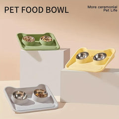 Stainless Steel Dog Double Bowls with Non-Slip Mat