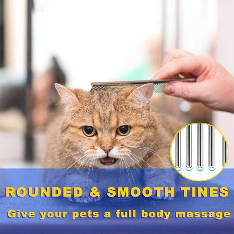 2 Pack Stainless Steel Pet Comb with Rounded Teeth for Tangle Removal