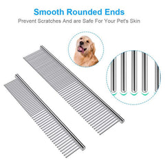 2 Pack Stainless Steel Pet Comb with Rounded Teeth for Tangle Removal