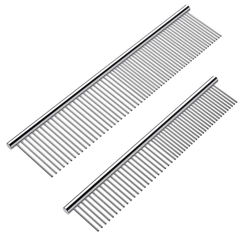 2 Pack Stainless Steel Pet Comb with Rounded Teeth for Tangle Removal