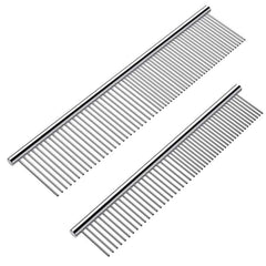 2 Pack Stainless Steel Pet Comb with Rounded Teeth for Tangle Removal
