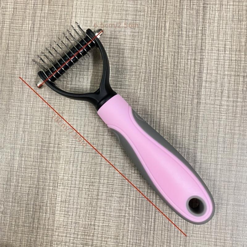 Double Sided Slicker Pet Hair Rake - Stainless Steel Dematting Dog Rake Comb