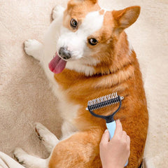Double Sided Slicker Pet Hair Rake - Stainless Steel Dematting Dog Rake Comb