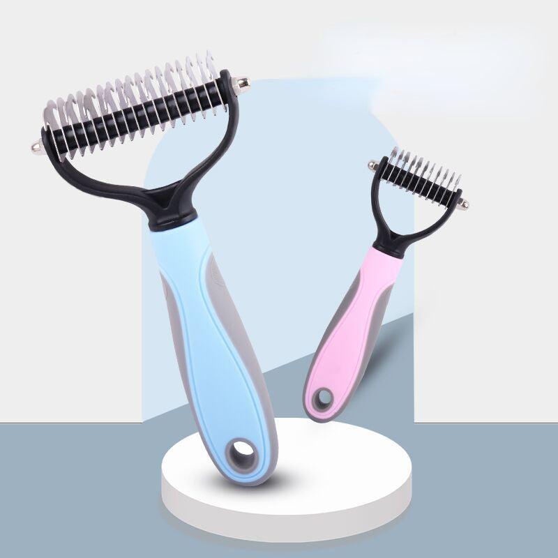 Double Sided Slicker Pet Hair Rake - Stainless Steel Dematting Dog Rake Comb