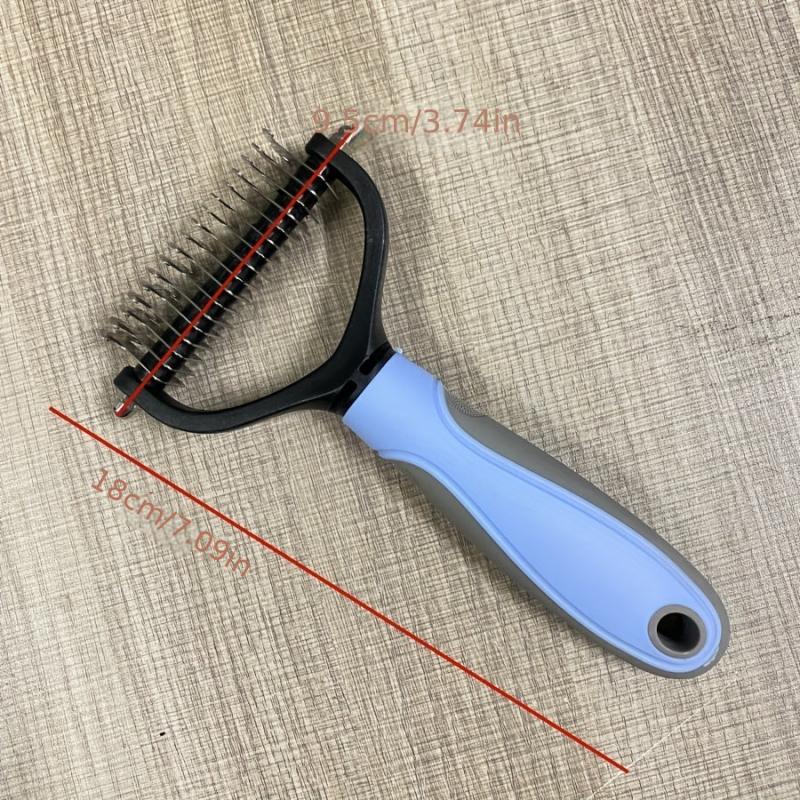Double Sided Slicker Pet Hair Rake - Stainless Steel Dematting Dog Rake Comb