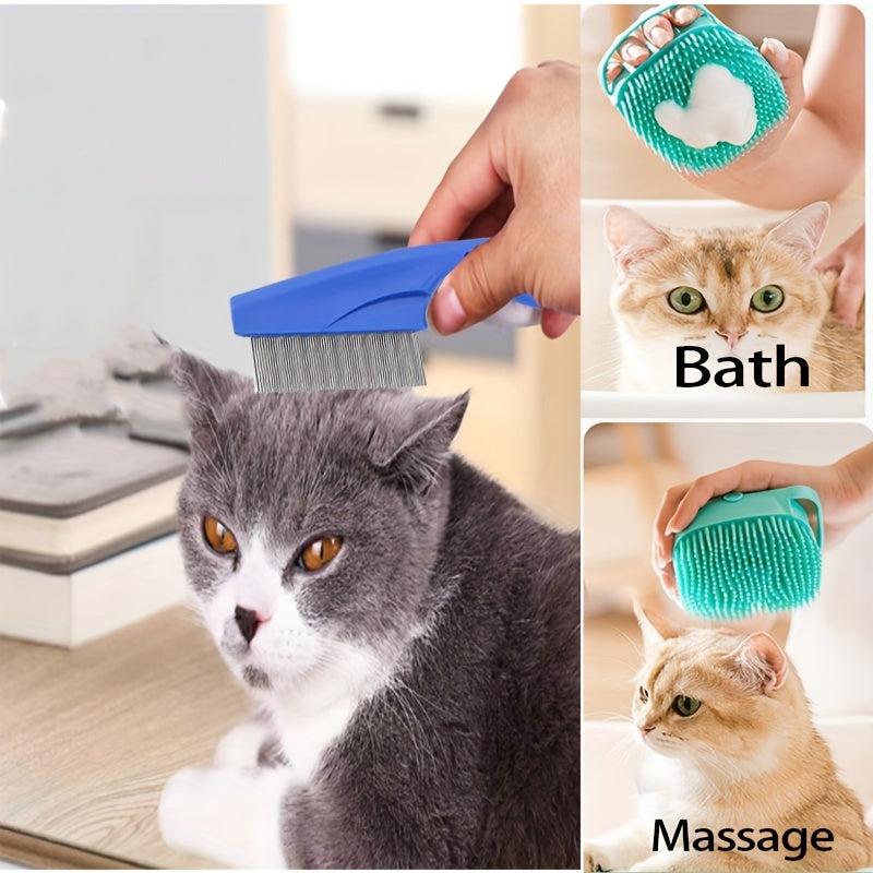 2pcs Pet Grooming Comb Kit Silicone Rubber Dog Bath Brush Comb