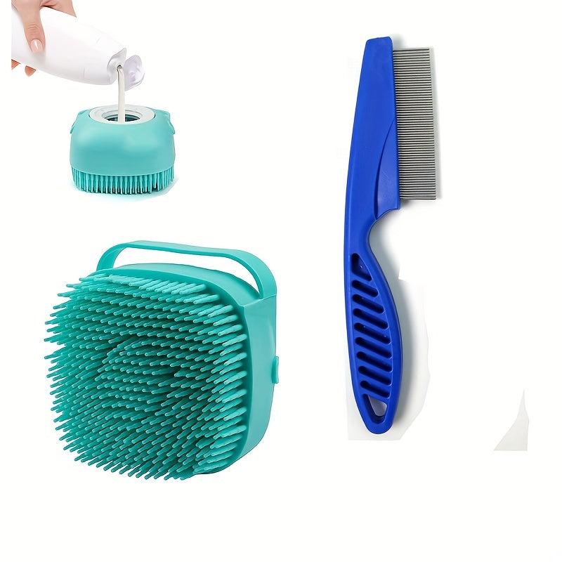 2pcs Pet Grooming Comb Kit Silicone Rubber Dog Bath Brush Comb