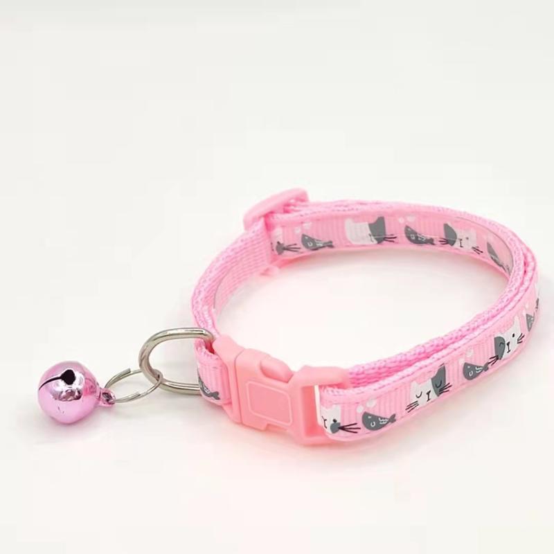 Adjustable Cat Collar with Bell Cat Faces Print