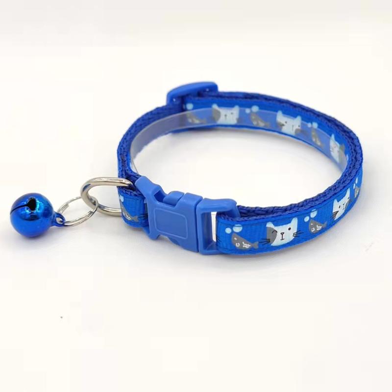 Adjustable Cat Collar with Bell Cat Faces Print