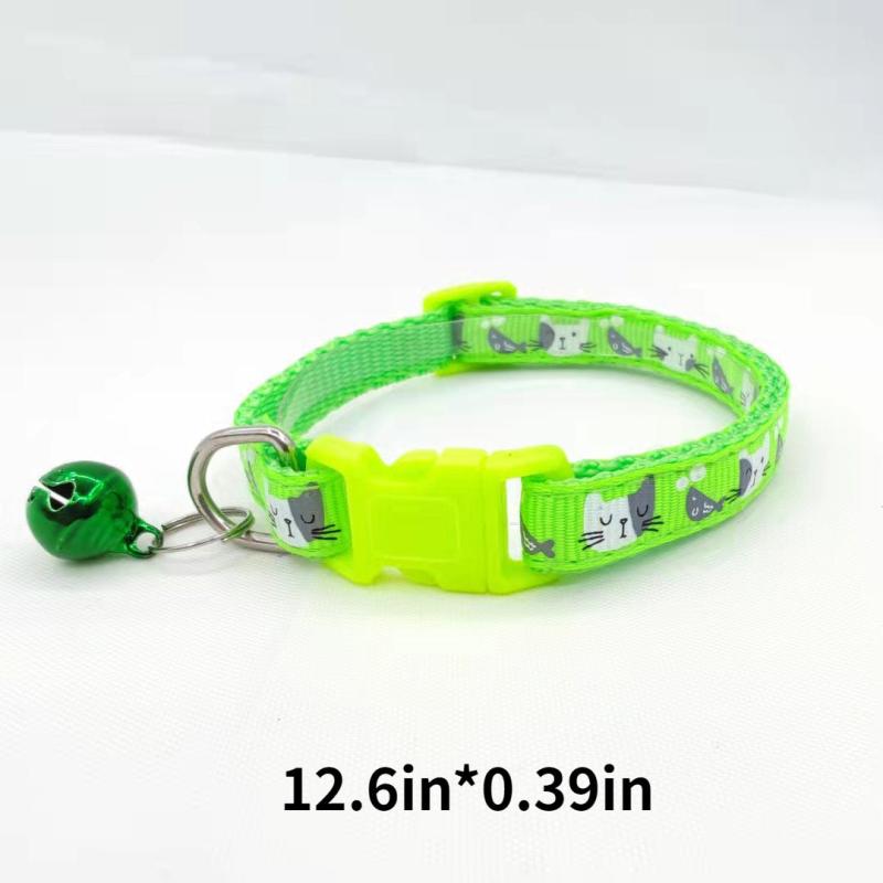 Adjustable Cat Collar with Bell Cat Faces Print