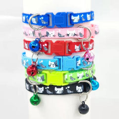 Adjustable Cat Collar with Bell Cat Faces Print