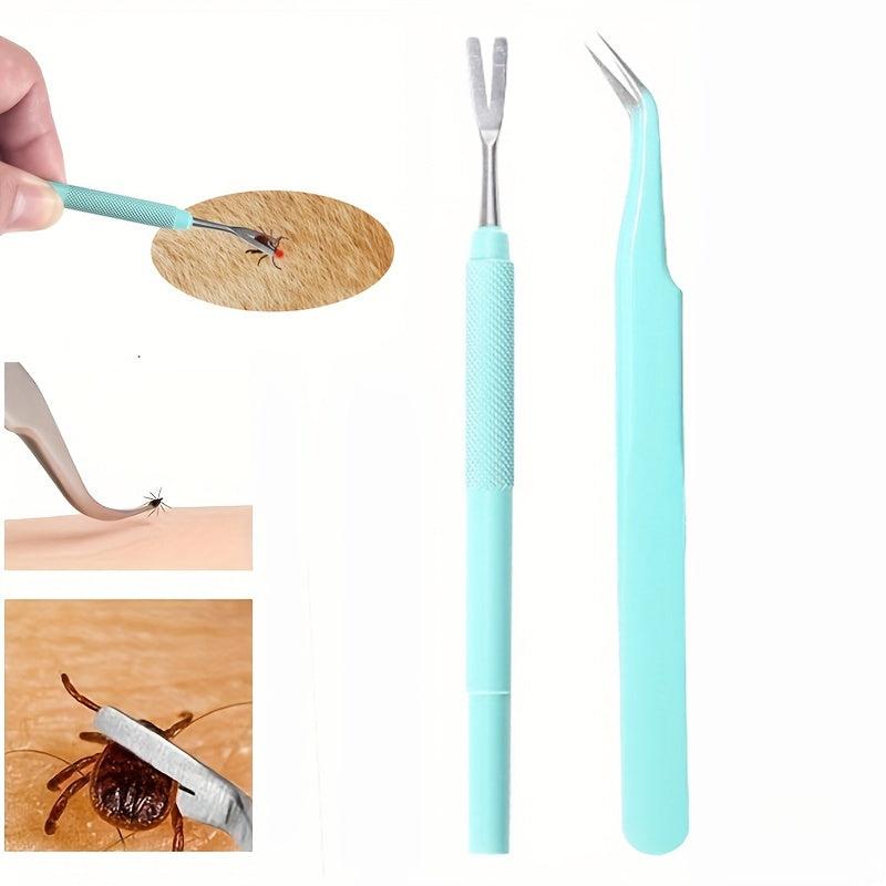 2pcs Stainless Steel Dog Tick Fork Pet Flea Tick Fork