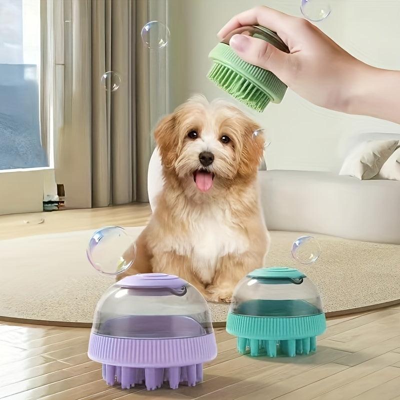 Pet Shampoo Brush Silicone Massage Rubber Bath Comb With Shampoo Storage