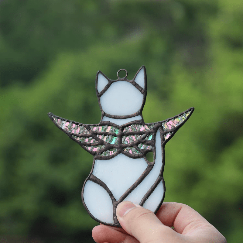 Angel Wing Cat Stained Glass Window Decoration - Cat Memorial Gift