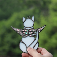 Angel Wing Cat Stained Glass Window Decoration - Cat Memorial Gift
