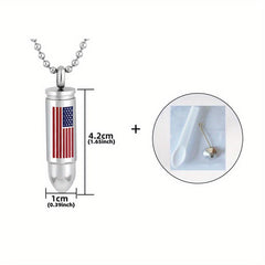 Stainless Steel American Flag Bullet Pendant Cremation Urn Necklace