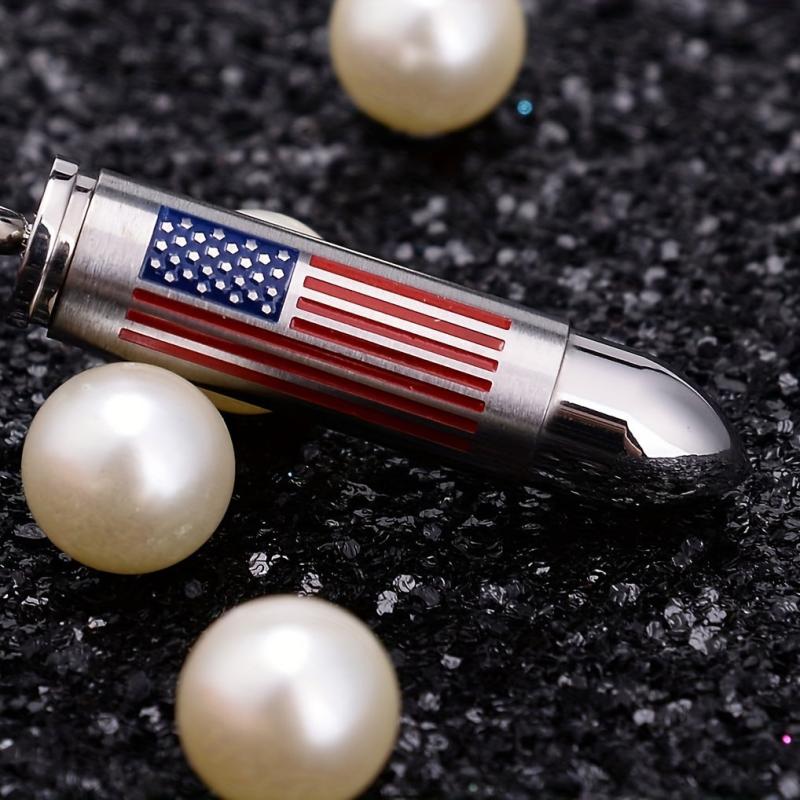 Stainless Steel American Flag Bullet Pendant Cremation Urn Necklace
